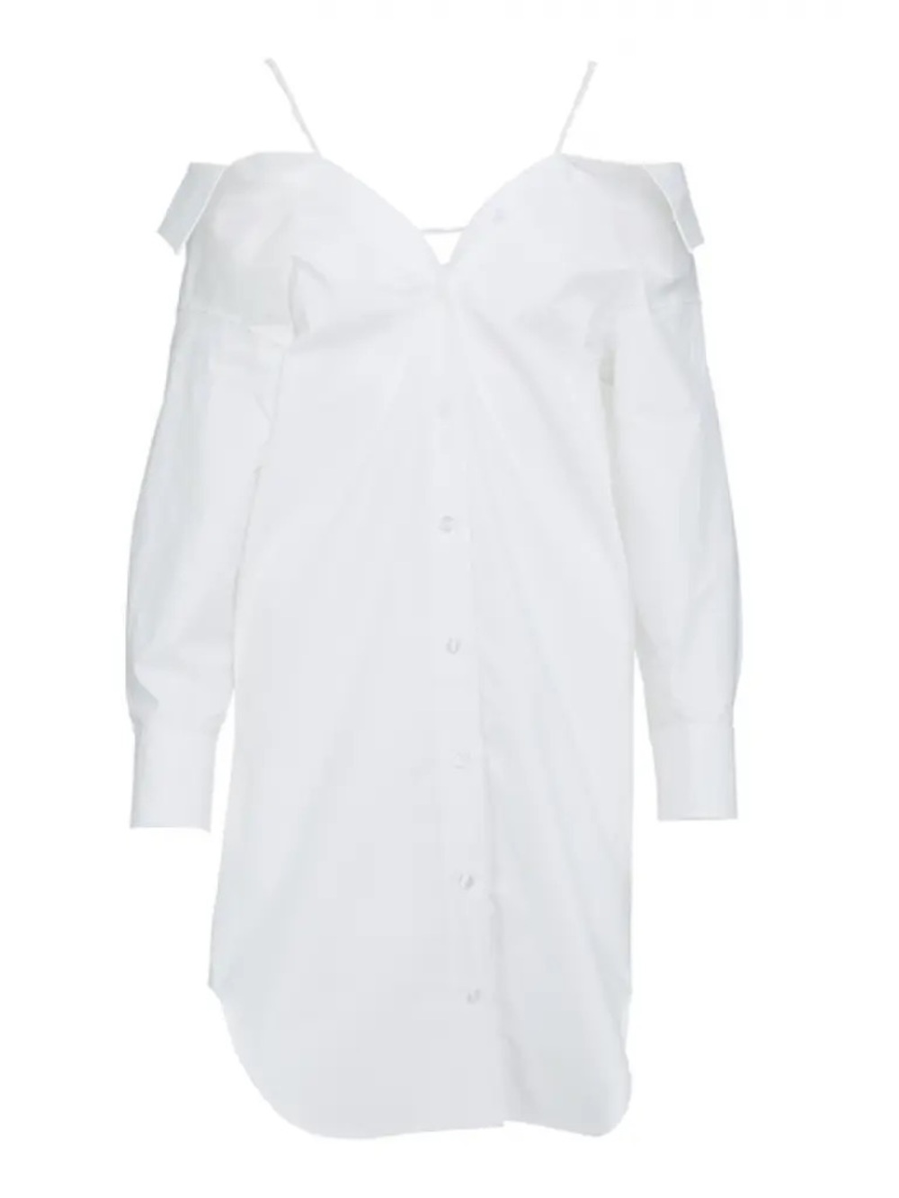 Alexander Wang Off-Shoulder White Button-Down Dress with Spaghetti Straps